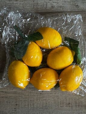 Kirklands Bright Yellow Decorative Lemons with Green Leaves set of 6